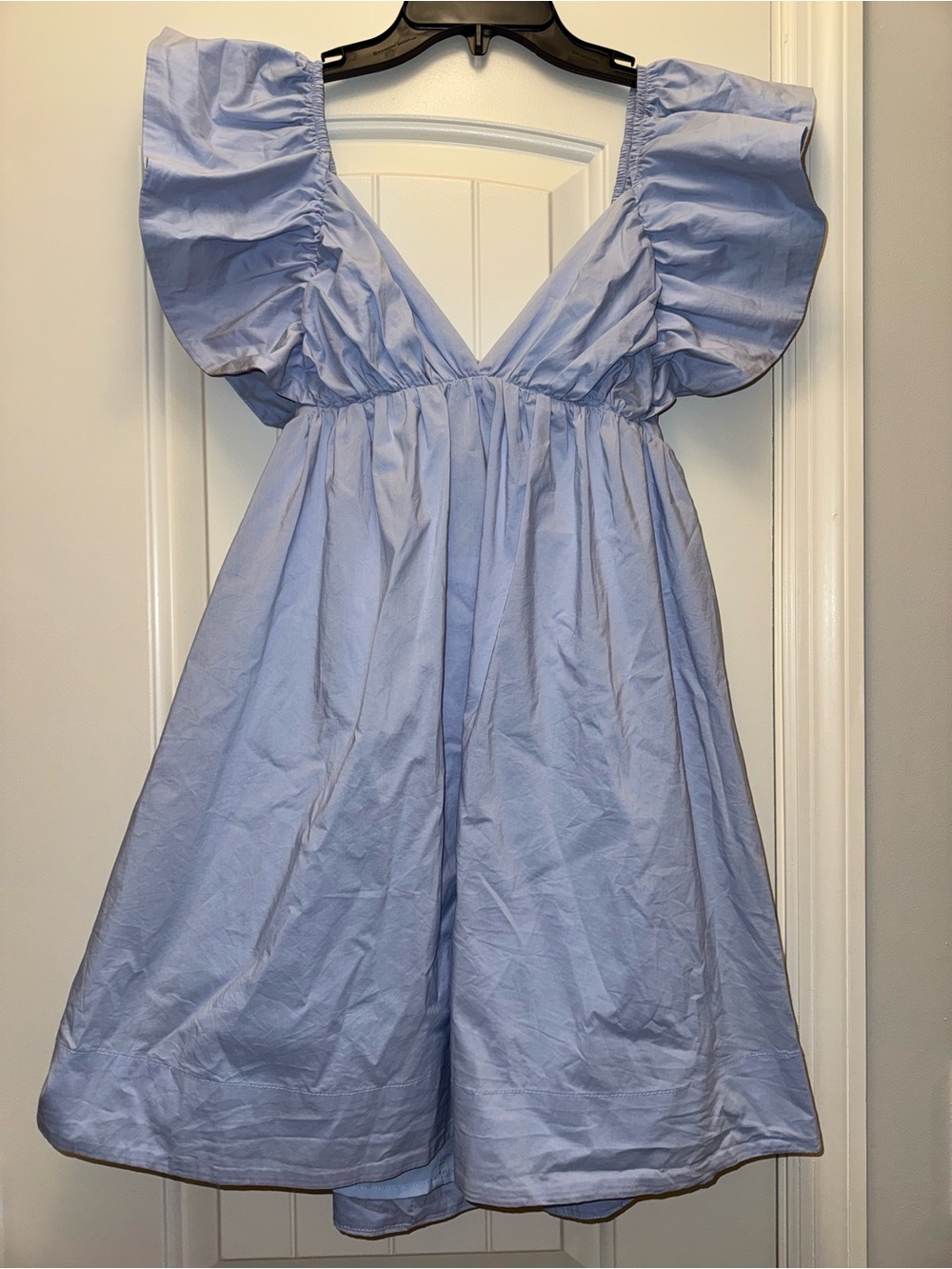 Light Blue Flutter Sleeve V-Neck Mini Dress